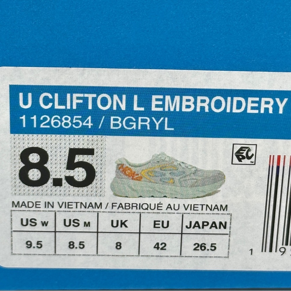 NWT Hoka Clifton Leather Embroidery UNISEX Shoes blue glass radiant yellow NEW - Picture 5 of 16